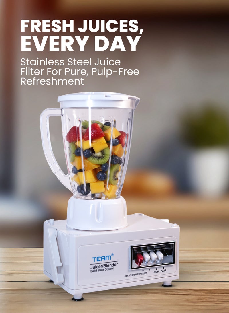 TEAM 4-in-1 Juicer Blender | 600W Powerful Motor | 1.6L Capacity Blender Jar | Stainless Steel Blades & Juice Filter | 2 Speed + Pulse Control | Mincer  & Mill Attachments | Multi-Function Food Processor - Image 2